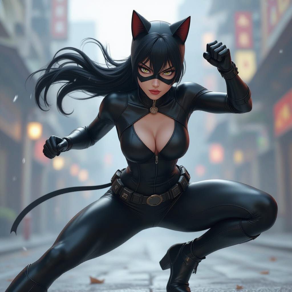 Dynamic Anime Catwoman Concept Art