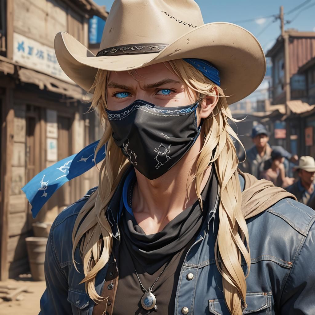 Handsome Cowboy with Mask: 3D Anime Art