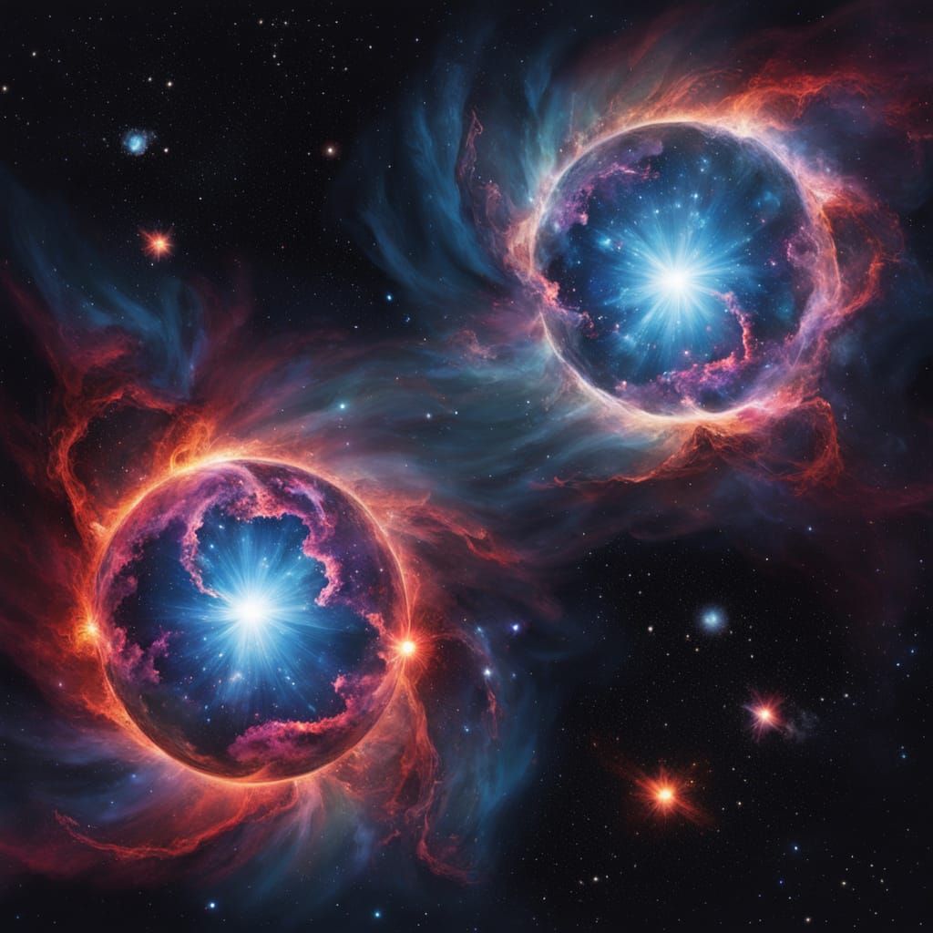 Dual Suns in Cosmic Nebula Sky Oil Painting