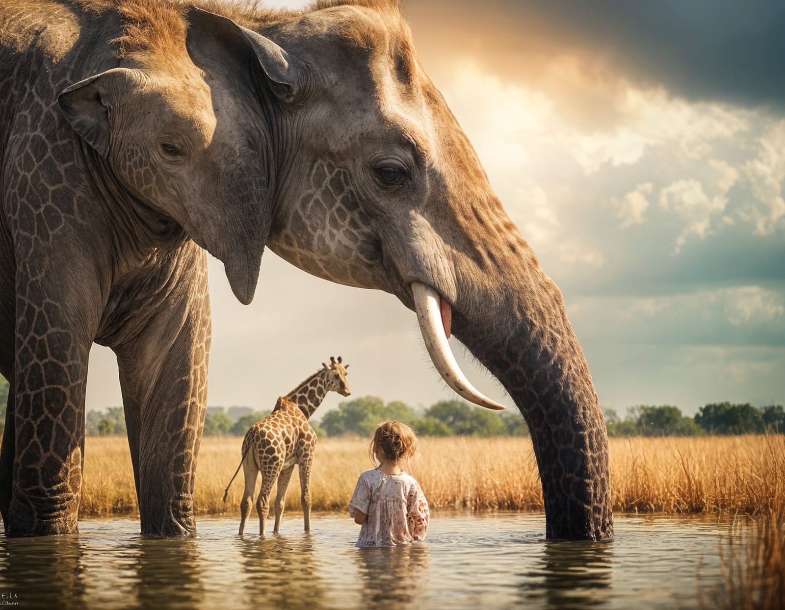 Giraffe Under Floating Elephant: Professional Photography