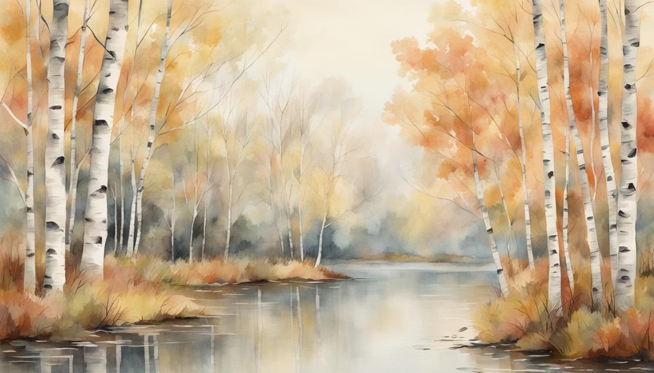 Watercolor Birch Trees in Autumn Hues