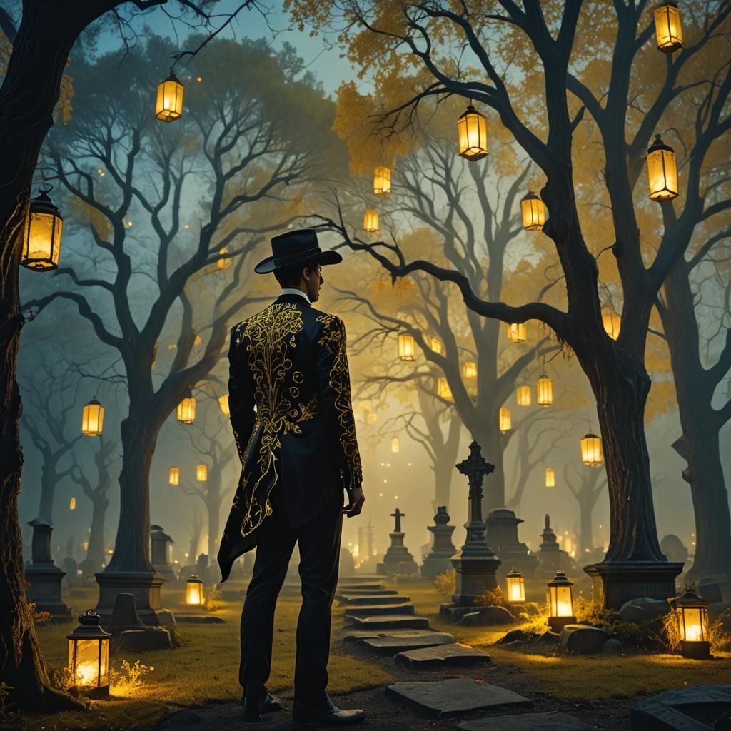 Western Fantasy Man in Cemetery Digital Painting