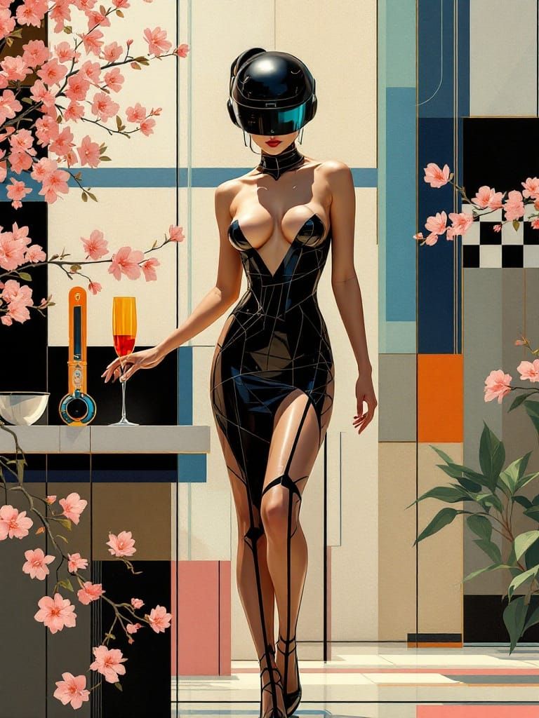 Retrofuturistic Pin-Up in Art Deco Garden
