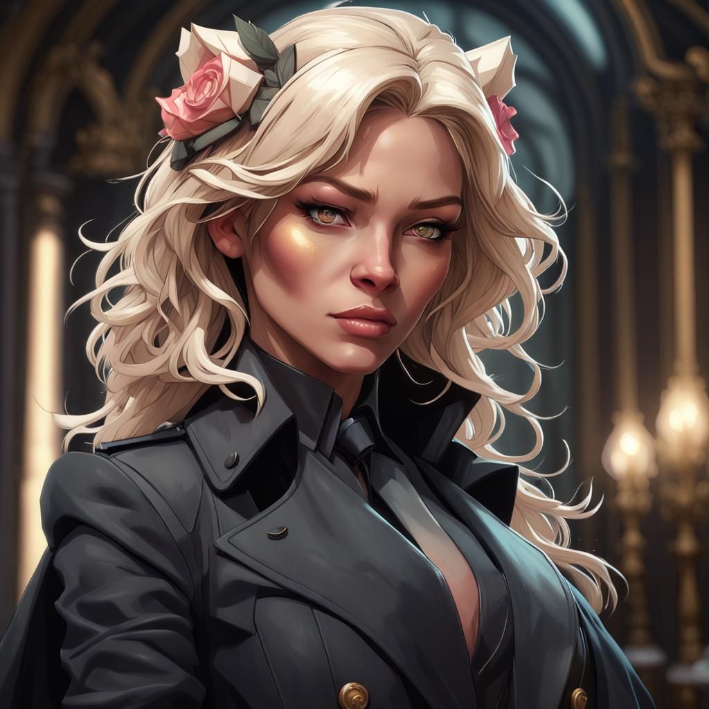 Tiger Princess in Black Suit, Art Nouveau Portrait