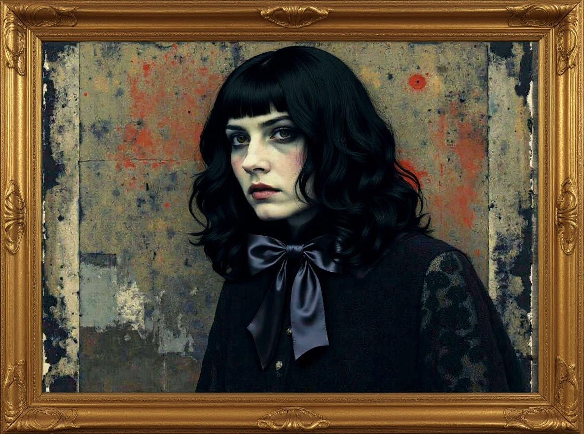 Gothic Portrait in Gilded Frame with Dark Atmosphere