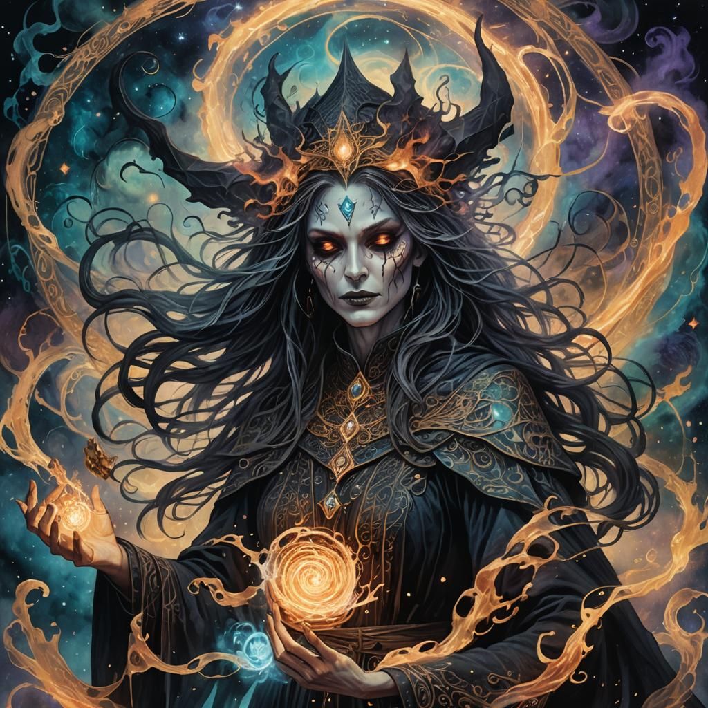 Demonic Witch Summons the Dead: Astral Illustration