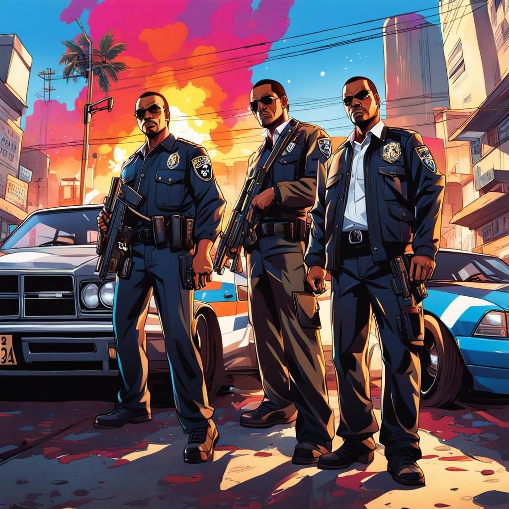 Cops and Robbers in GTA 5, Anime Graffiti Art