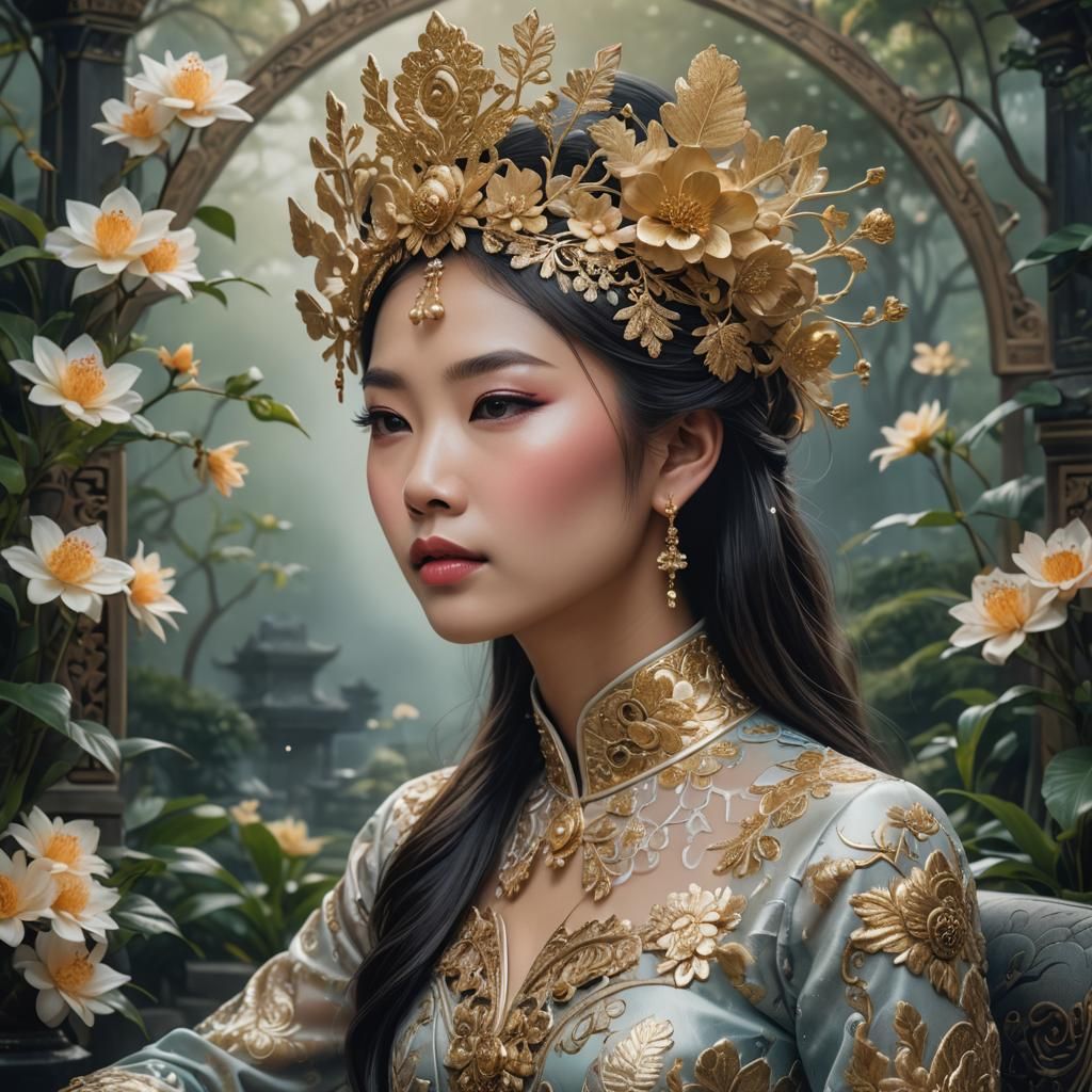 Asian Beauty Queen Portrait in Fantasy Realism