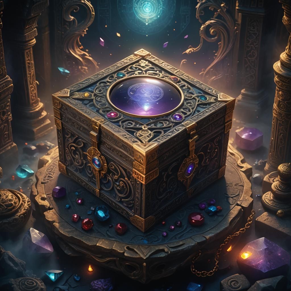 Mysterious Box with Gemstone in Dark Fantasy Style
