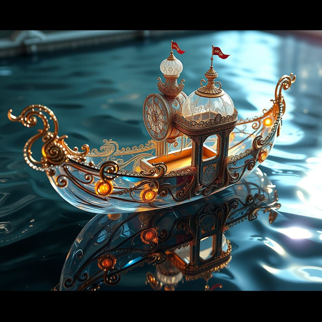 Ornate Glass Boat in Grimdark Art Nouveau Style
