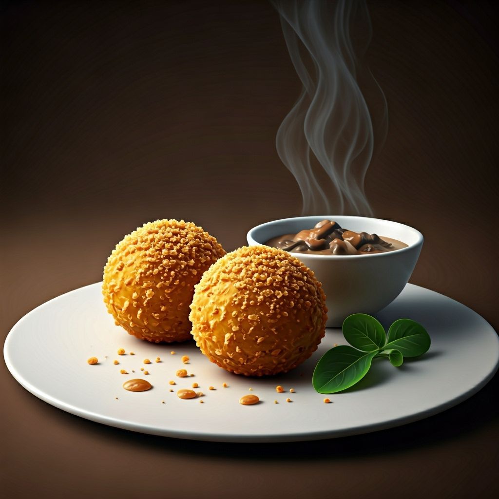 Appetizing Potato Borax with Mushroom Sauce and Breadcrumbs