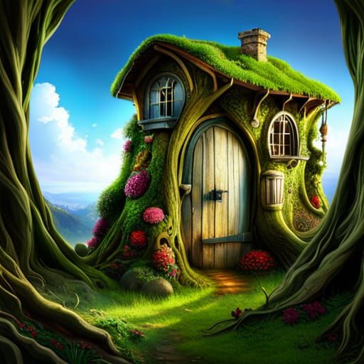 Whimsical Fairy Cottage in Gnarled Tree