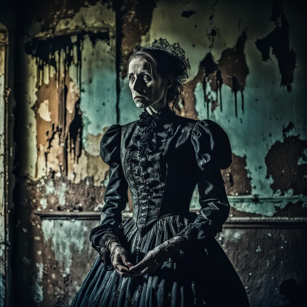 Eerie Victorian Figure in Abandoned Asylum