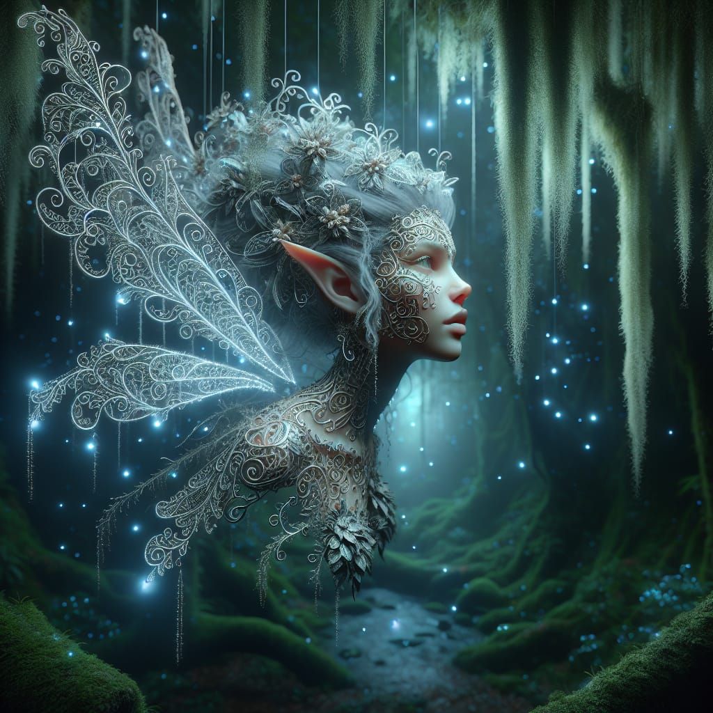 Ethereal Pixie in Bioluminescent Enchanted Forest