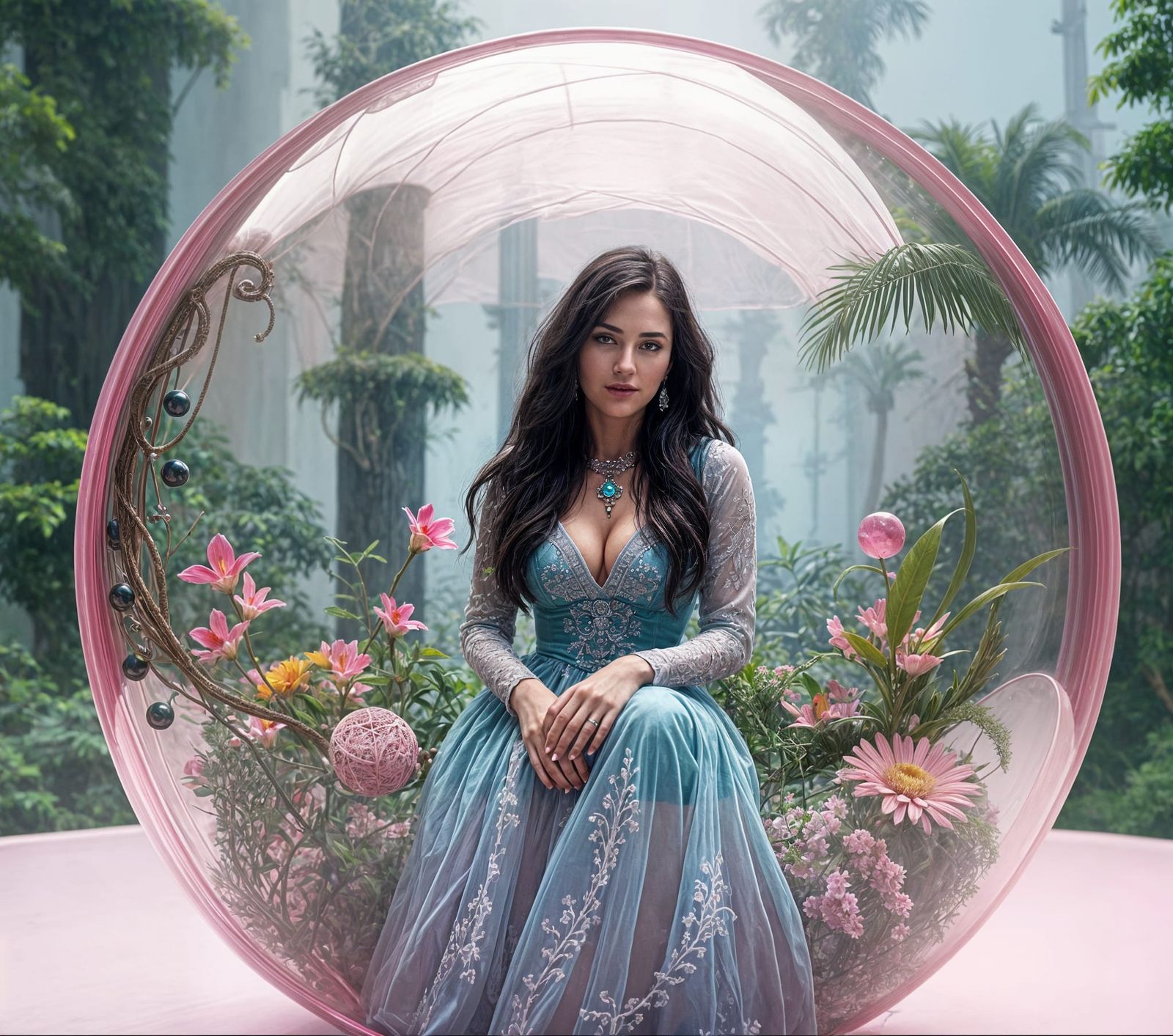 Goddess in a Vibrant Pink Orb