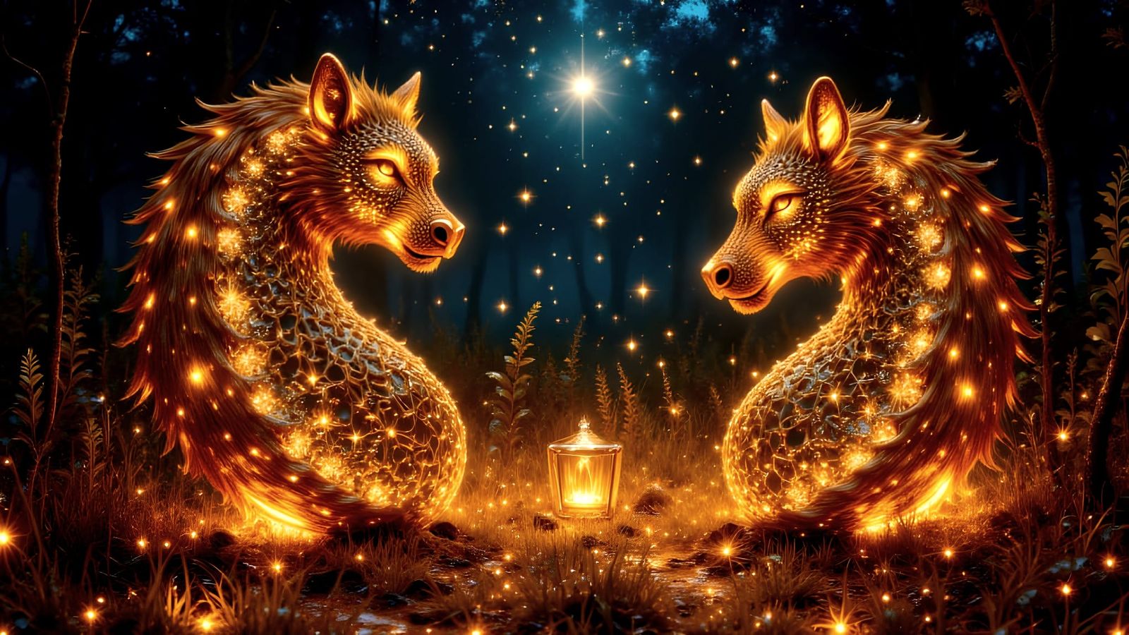 Magical Forest Objects in Golden Kinetic Style