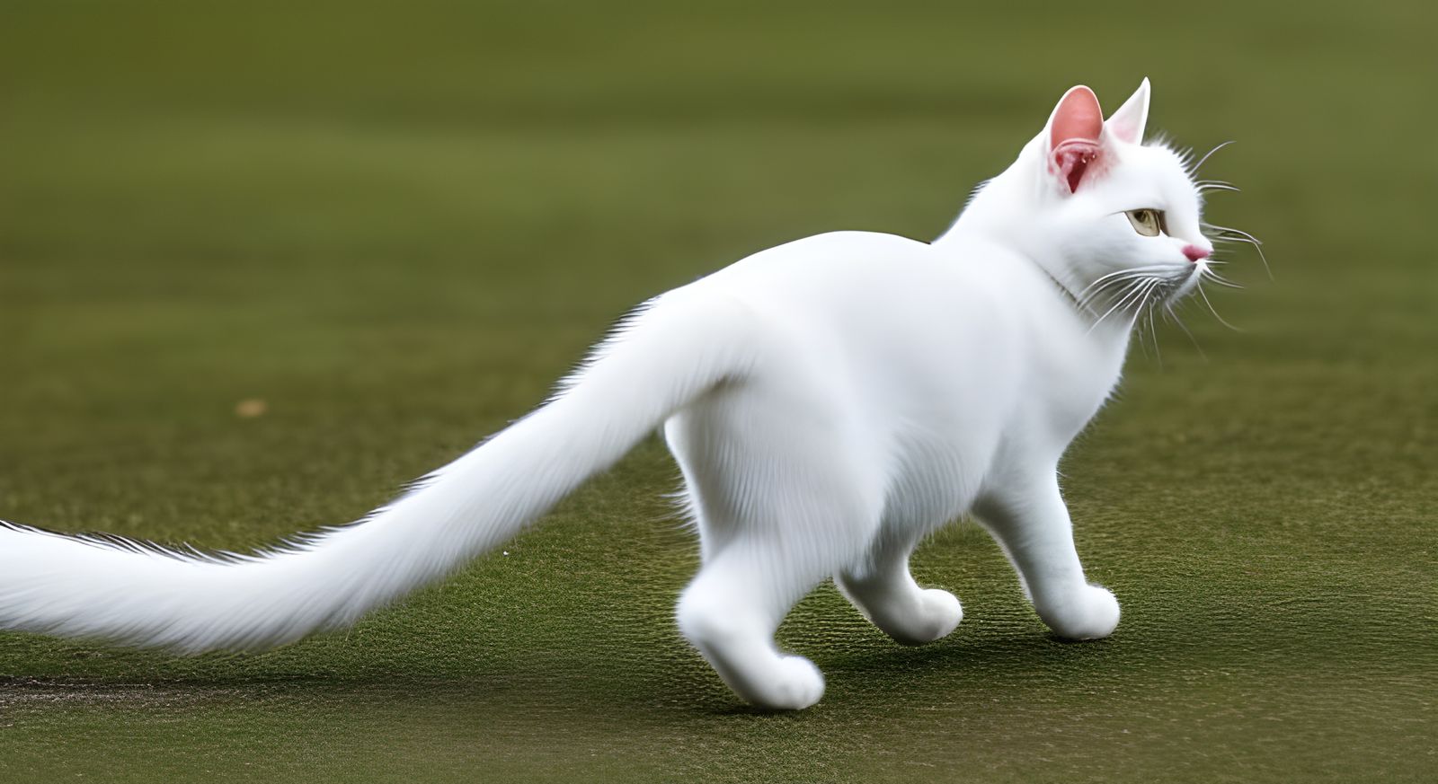 White Cat with Black Spots Walking Tall