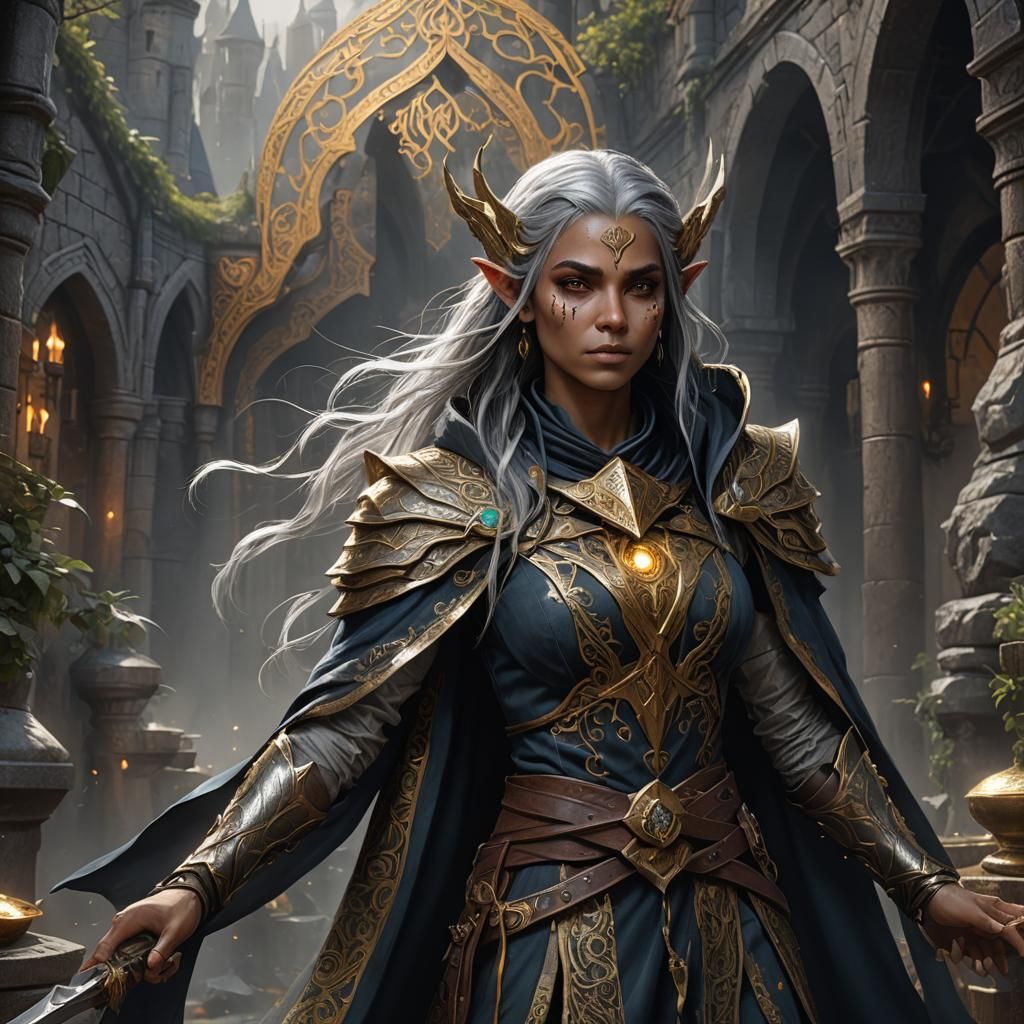 Dark Elf Rogue in Silver Robes, Fantasy Art