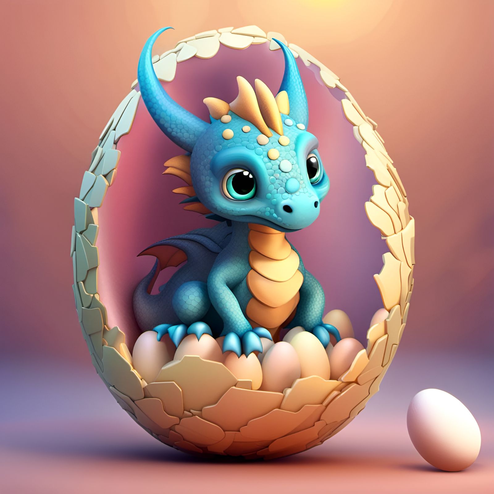Cute baby dragon in the eggshell