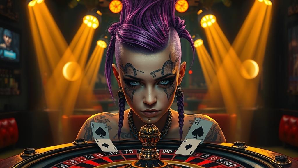 Punk Woman in Sci-Fi Bar as Oil Painting