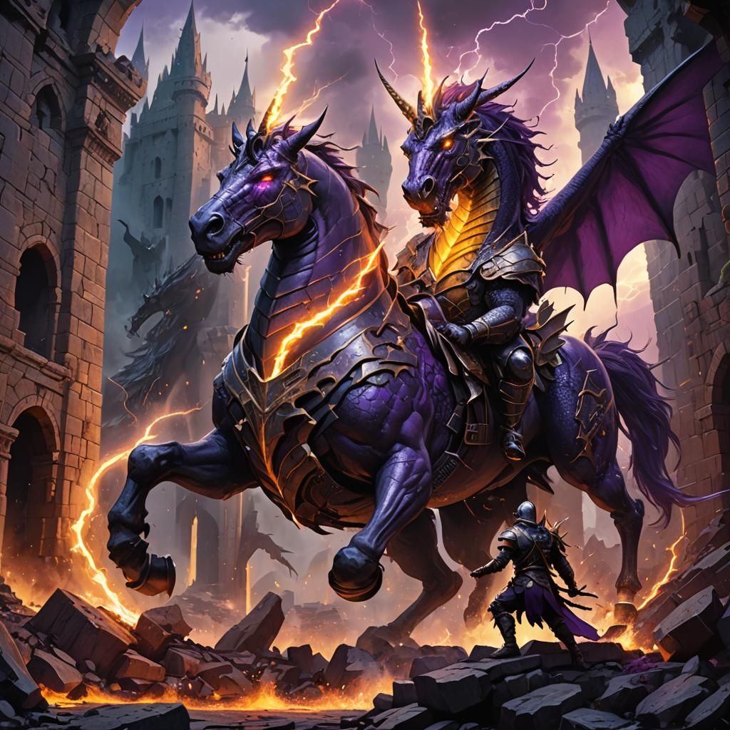 Unicorn Warrior vs Dragon in Dark Fantasy Art