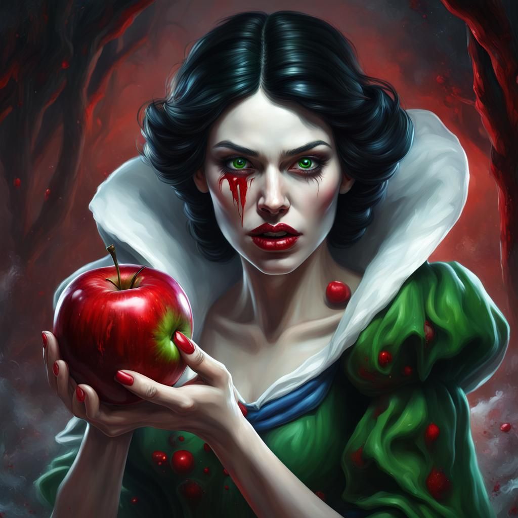 Evil Snow White Oil Painting with Red Apple