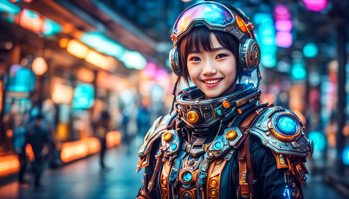 Beautiful Smiling Character in Futuristic Style