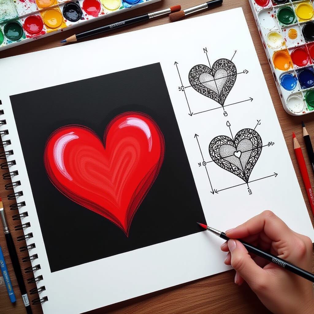 Red Heart Drawing on Black Background