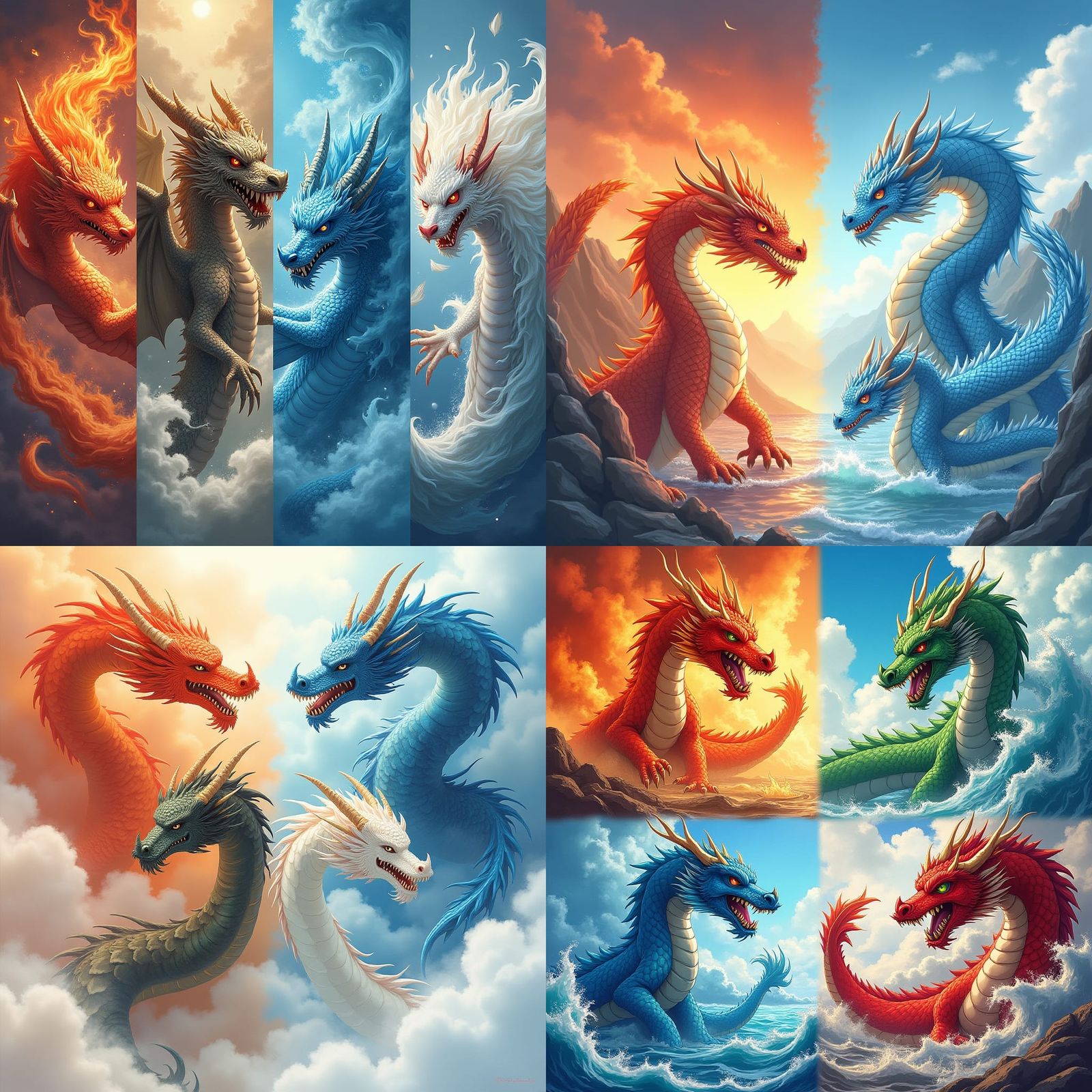 Elemental Dragons in Anime Style