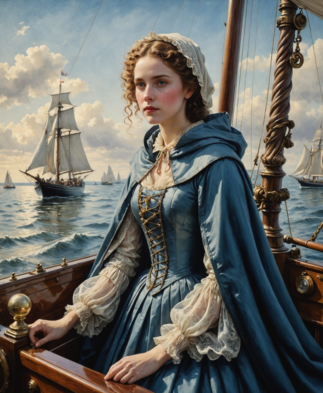 Ethereal Victorian Sailing Maiden in Double Exposure