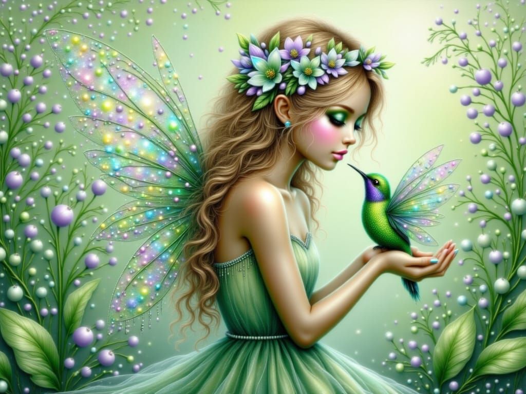 fairy kissing a bird
