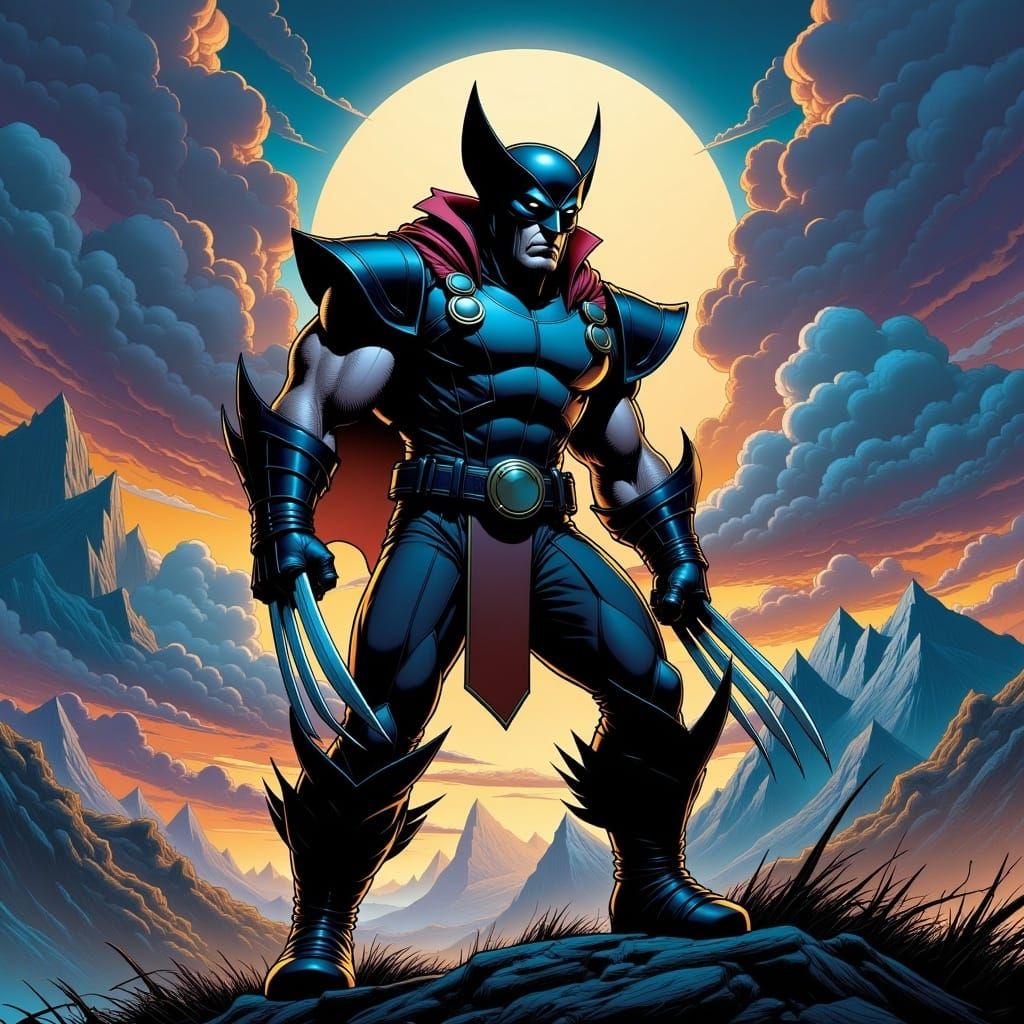 Fearsome Wolverine Backlit on Hill in Comic Book Style