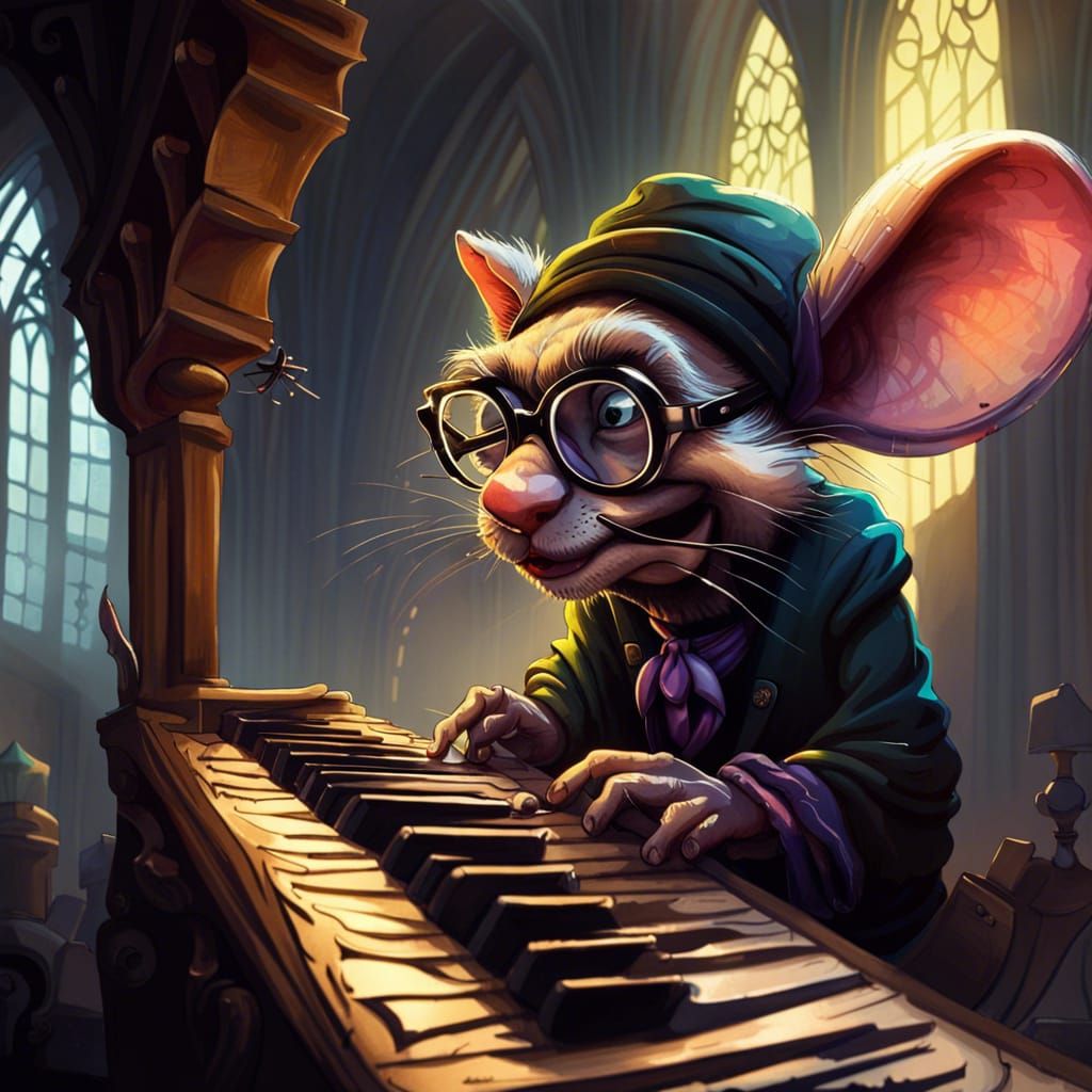 Funny Mouse Plays Pipe Organ in Gothic Cathedral