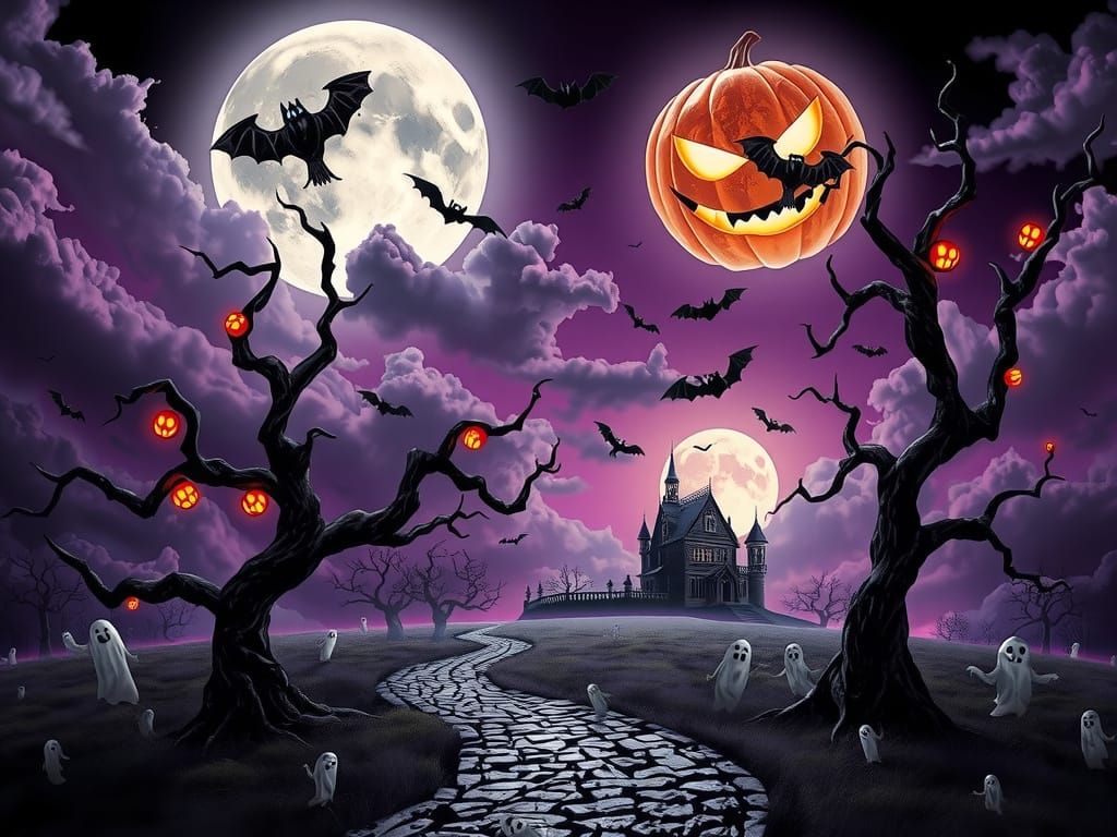 Spooky Halloween Landscape in Dark Fantasy Style