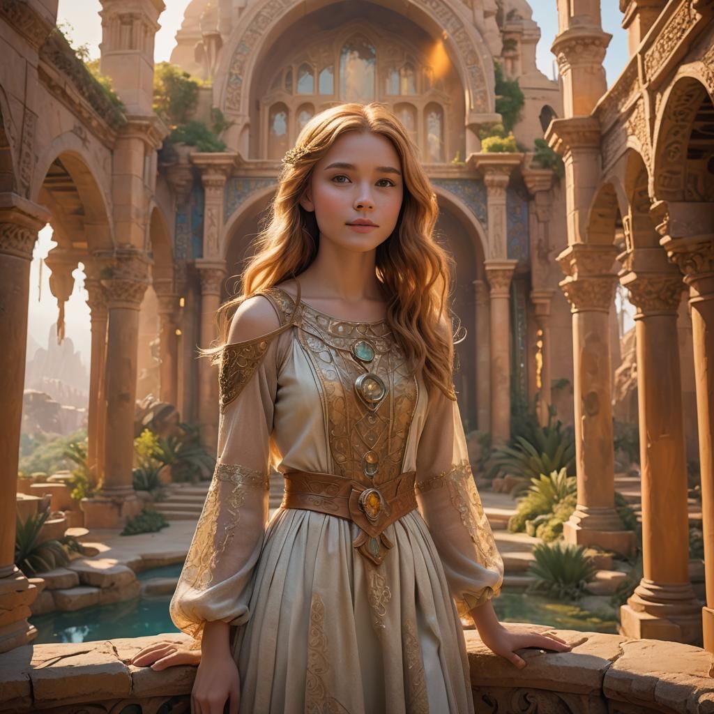 Girl Dreamweaver in Surreal Fantasy Landscape