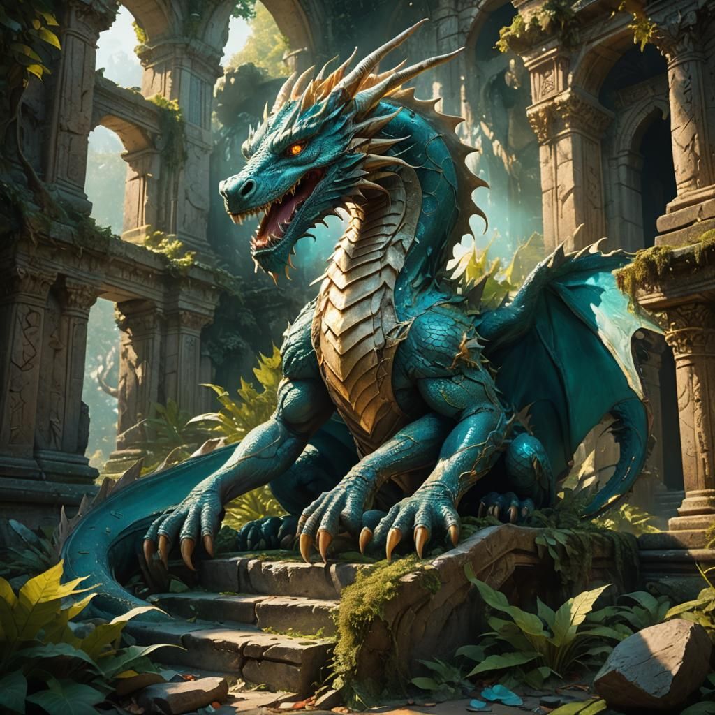 Mystical Dragon in Ancient Temple Concept Art