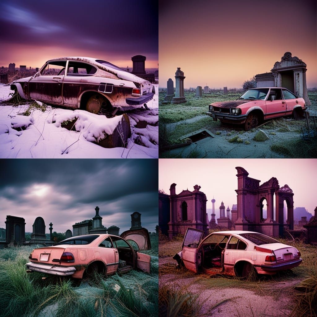 Ruins of a Honda Civic in haunted cemetery