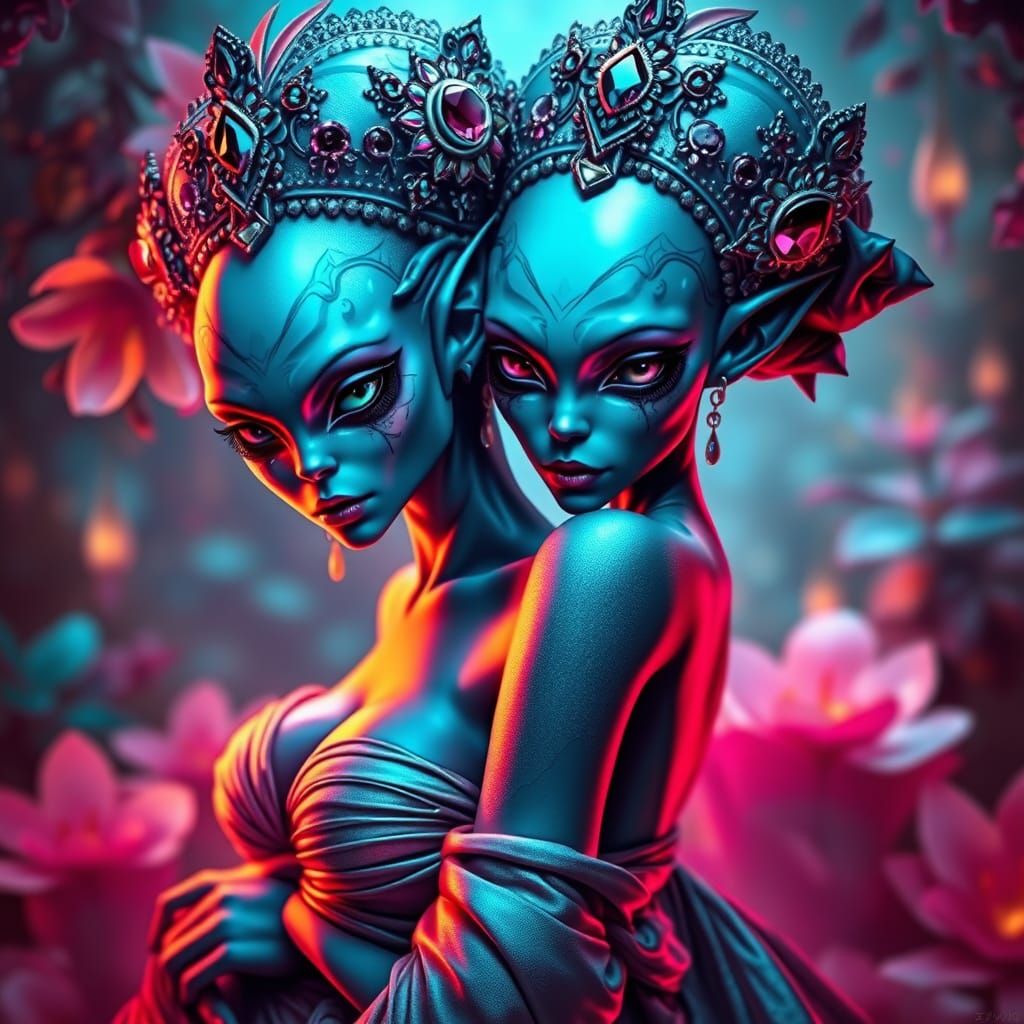 Mystical Alien Goddess in Ethereal Landscape