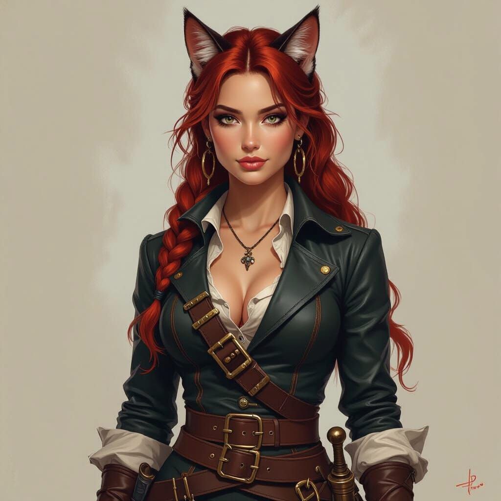 Cat-Human Pirate Character in Realistic Style