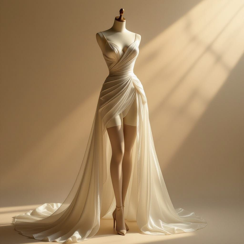 Vintage Mannequin in Shimmering Silk Haute Couture Gown