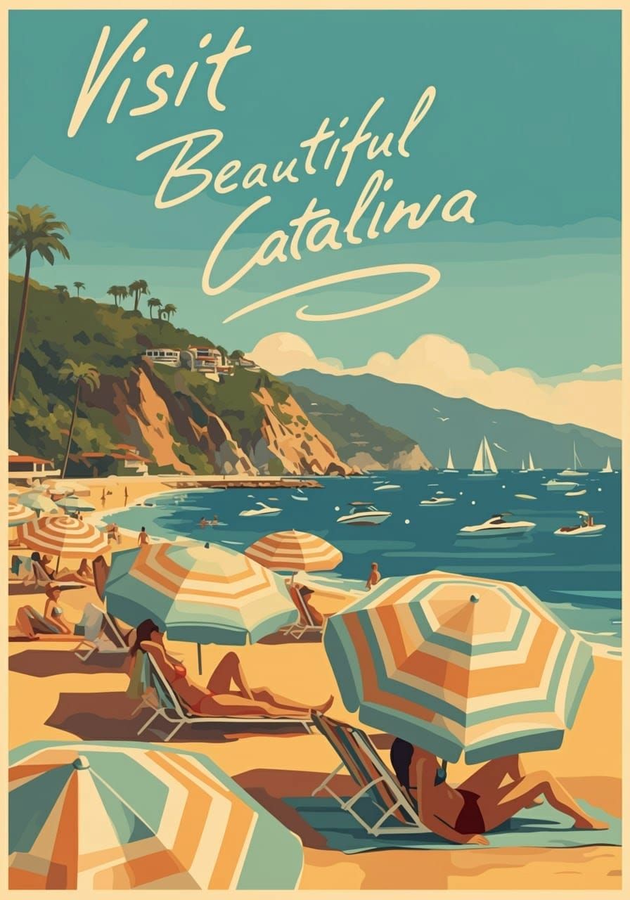 Visit Beautiful Catalina: Vintage Travel Poster