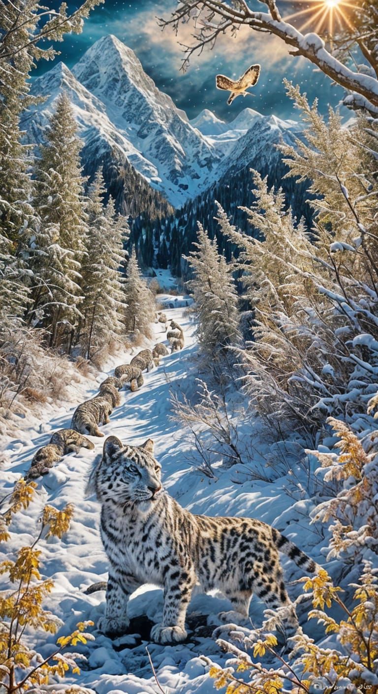 Crystalline Snow Leopards Digital Rendering