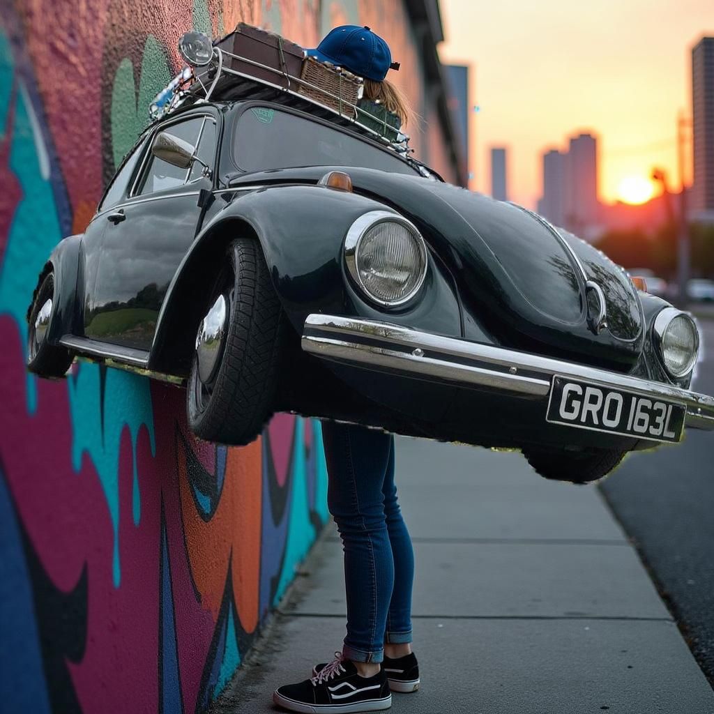 Sunset Graffiti Art: Urban Cityscape in Neon Style