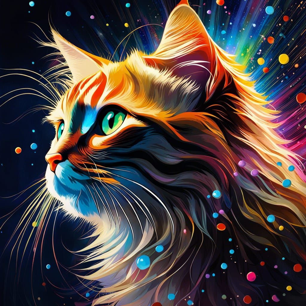 Cute Kitten in Iridescent Fireworks Display