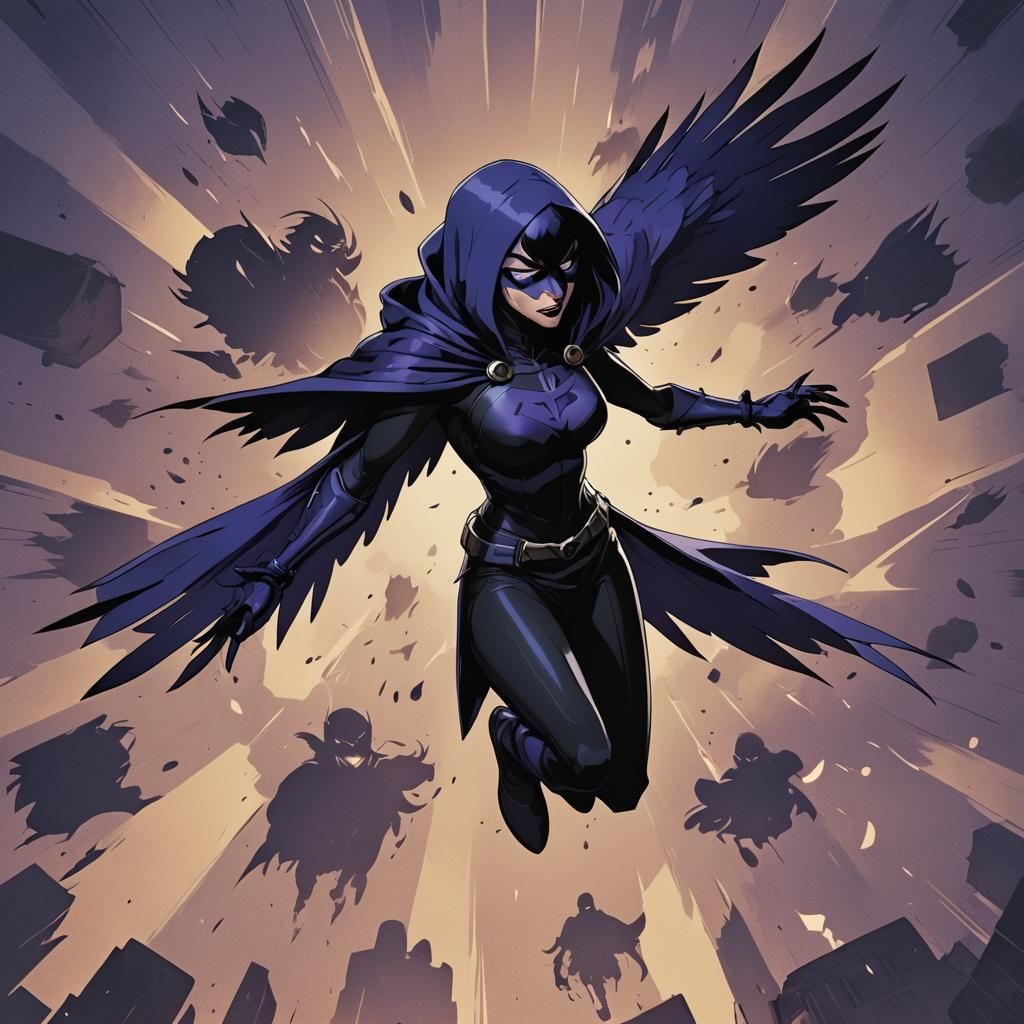 Raven from Teen Titans in Cel-Shaded Anime Style