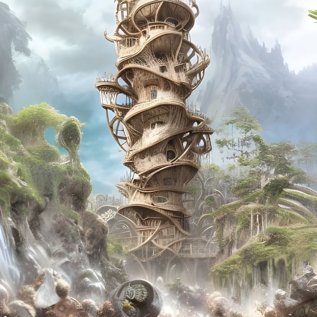 Giant Hobbit Treehouse Tower: Intricate Magical Architecture