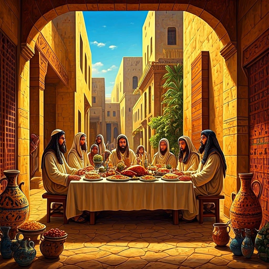 Ancient Egyptian Passover Celebration in Vibrant Golden Ligh...