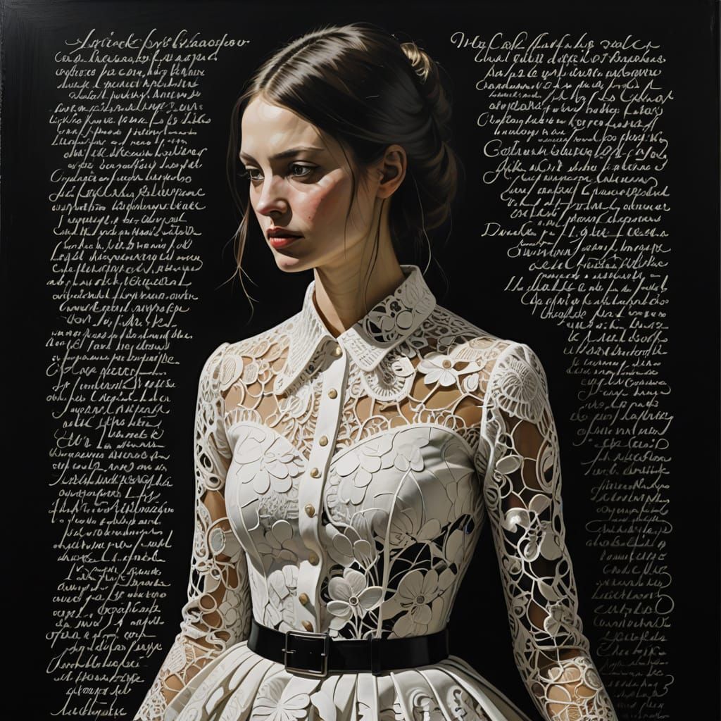 Distorted Figure Emerges from Textual Landscape in 2.5D Embo...