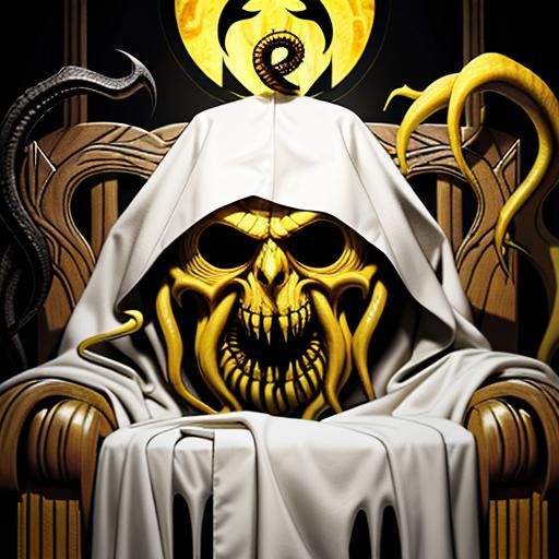 Eldritch God Hastur in Yellow Robe on Dark Throne