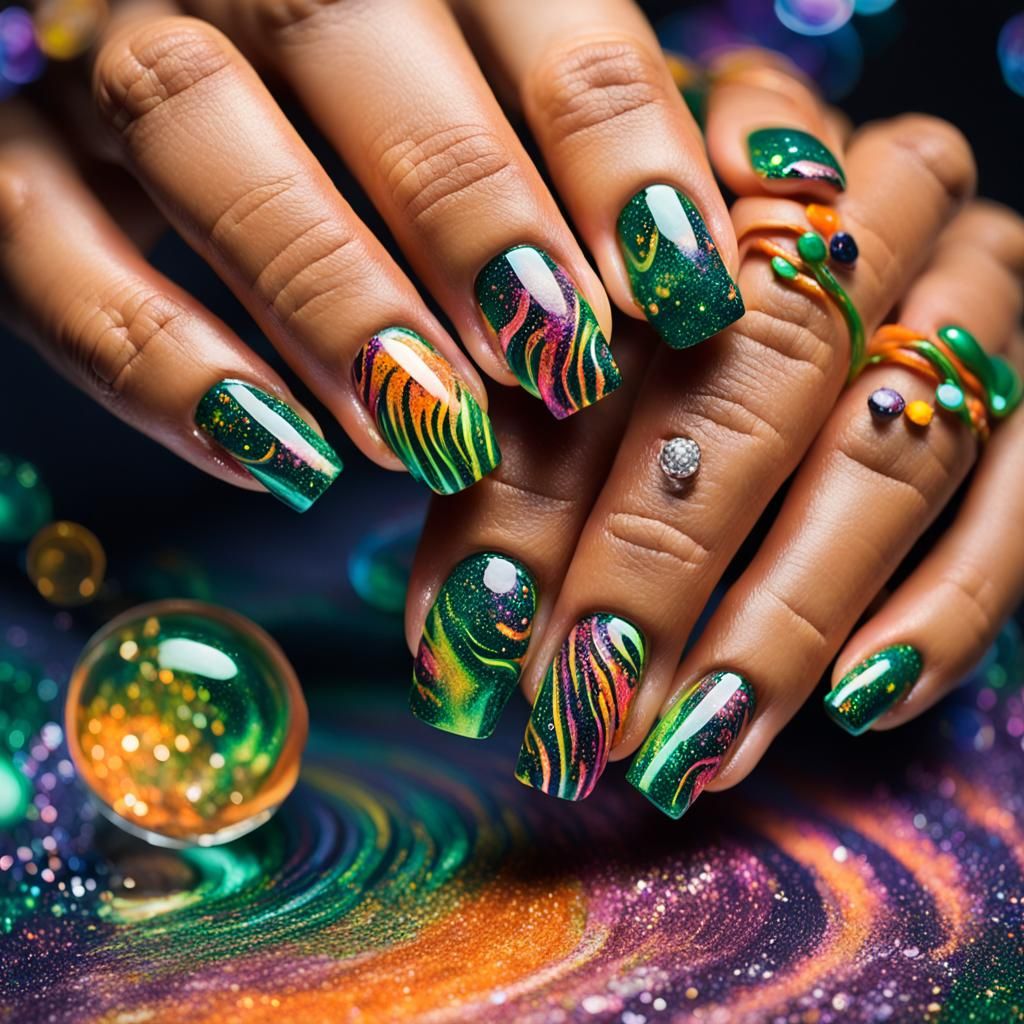 Psychedelic Pop Art Zebra Galaxy Nail Design